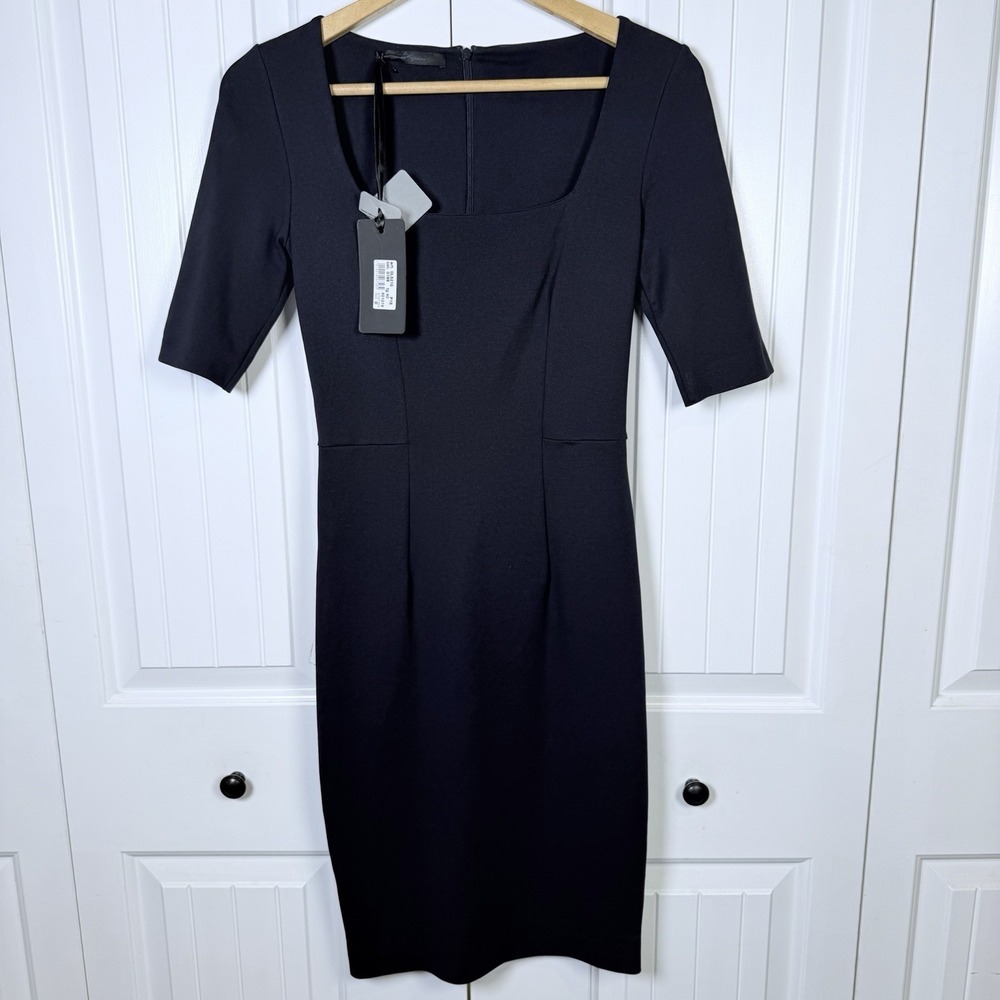 Les Copains Made In Italy Womens Sheath Dress Sz XS Navy Stretch Square Neck NWT